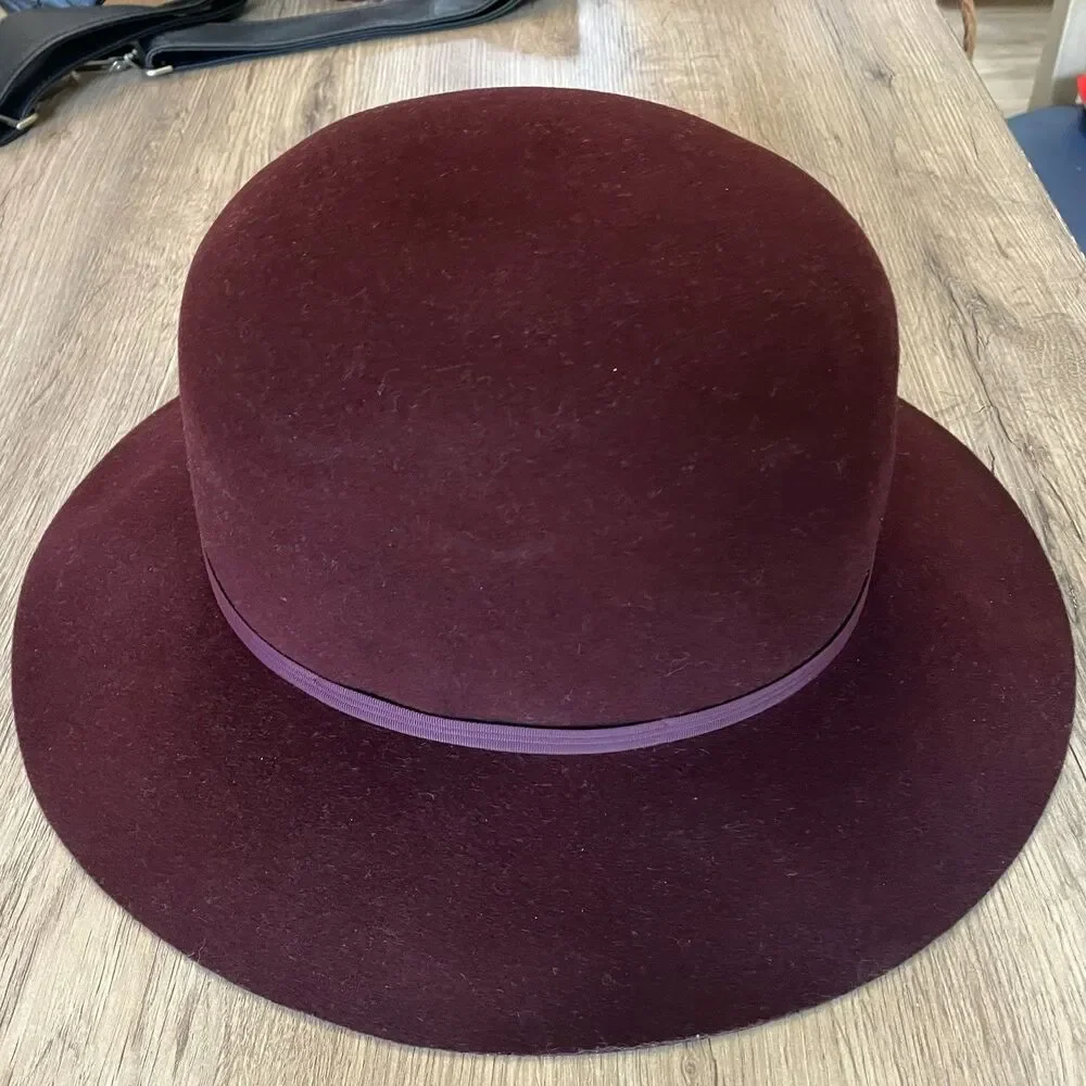 Vintage Banana Republic Safari Co 100% Wool Wide Brim Hat Burgundy Size L USA
